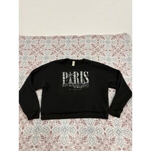 M.Fasis Black Paris Eiffel Tower Silver Foil Graphic Sweatshirt Size M